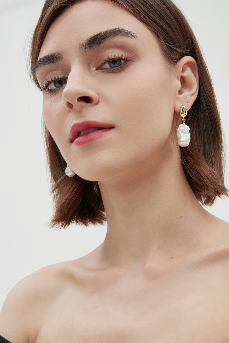 Doris Large Freshwater Baroque Pearl Drop Earrings, Alternate, color, Gold