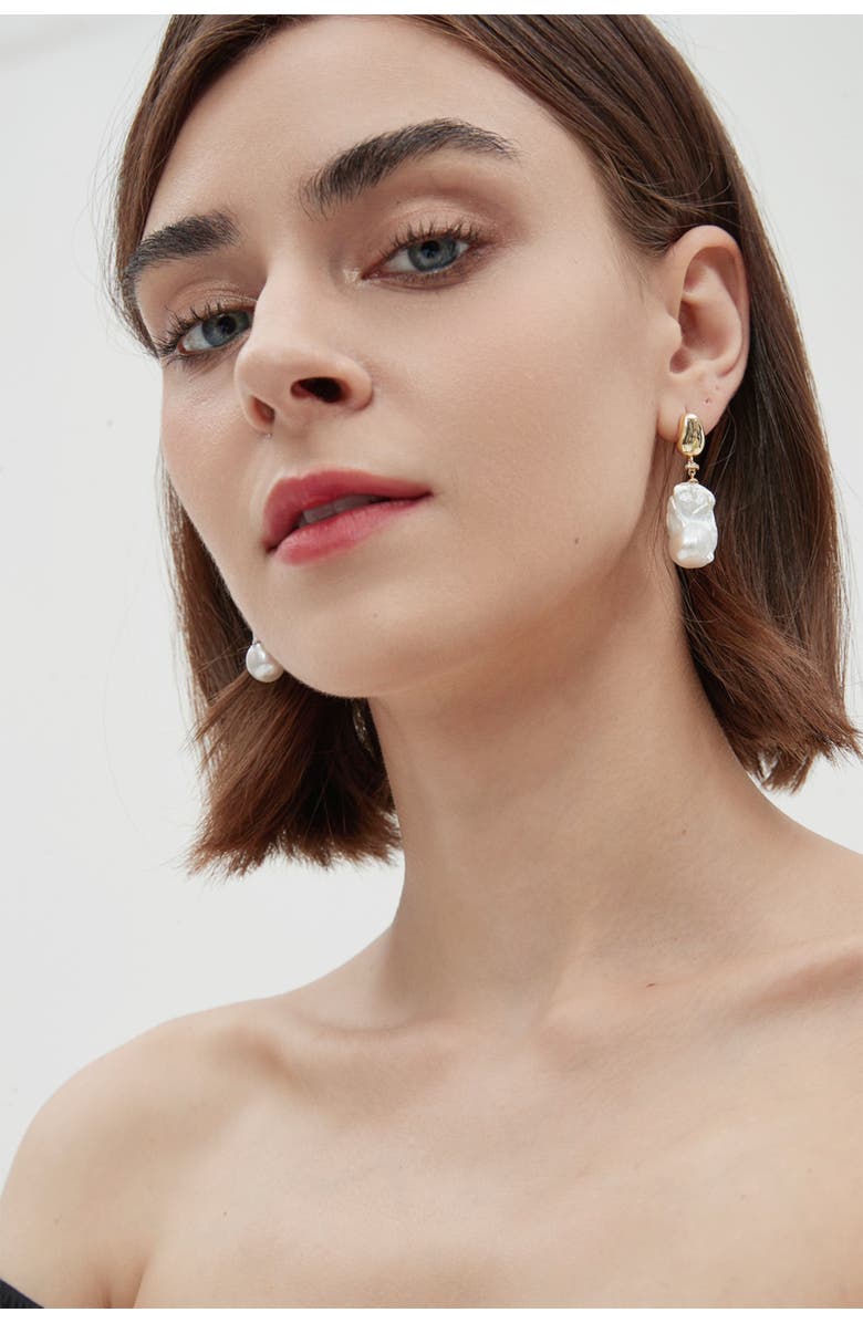 Classicharms Doris Large Freshwater Baroque Pearl Drop Earrings, Alternate, color, Gold