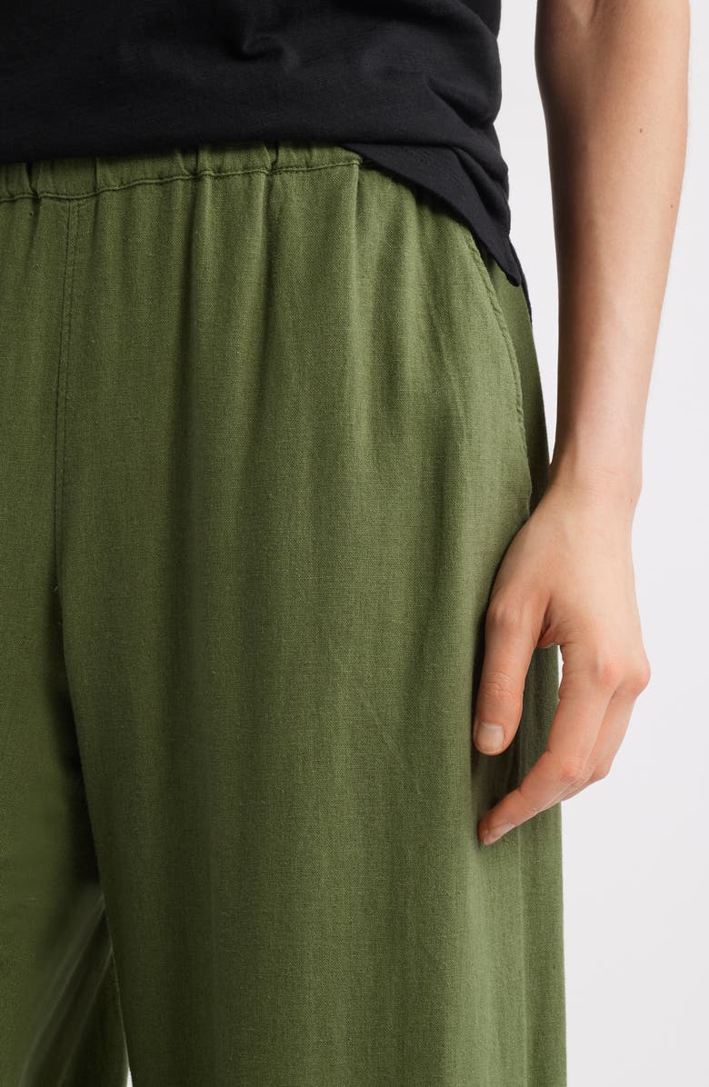 Caslon<sup>®</sup> Wide Leg Pull-On Linen Blend Pants, Alternate, color, Green Bronze