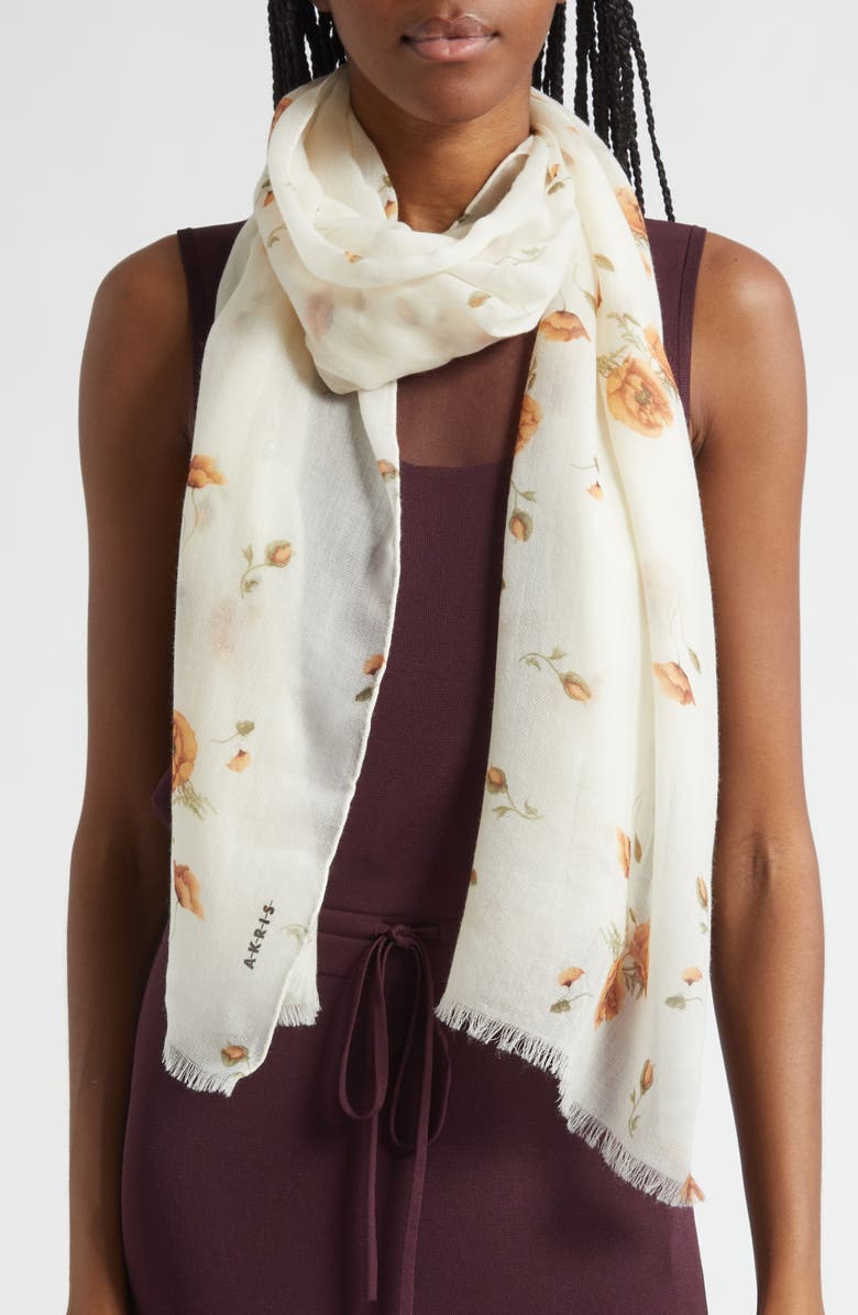 Akris Anemone Print Cashmere Scarf, Alternate, color,