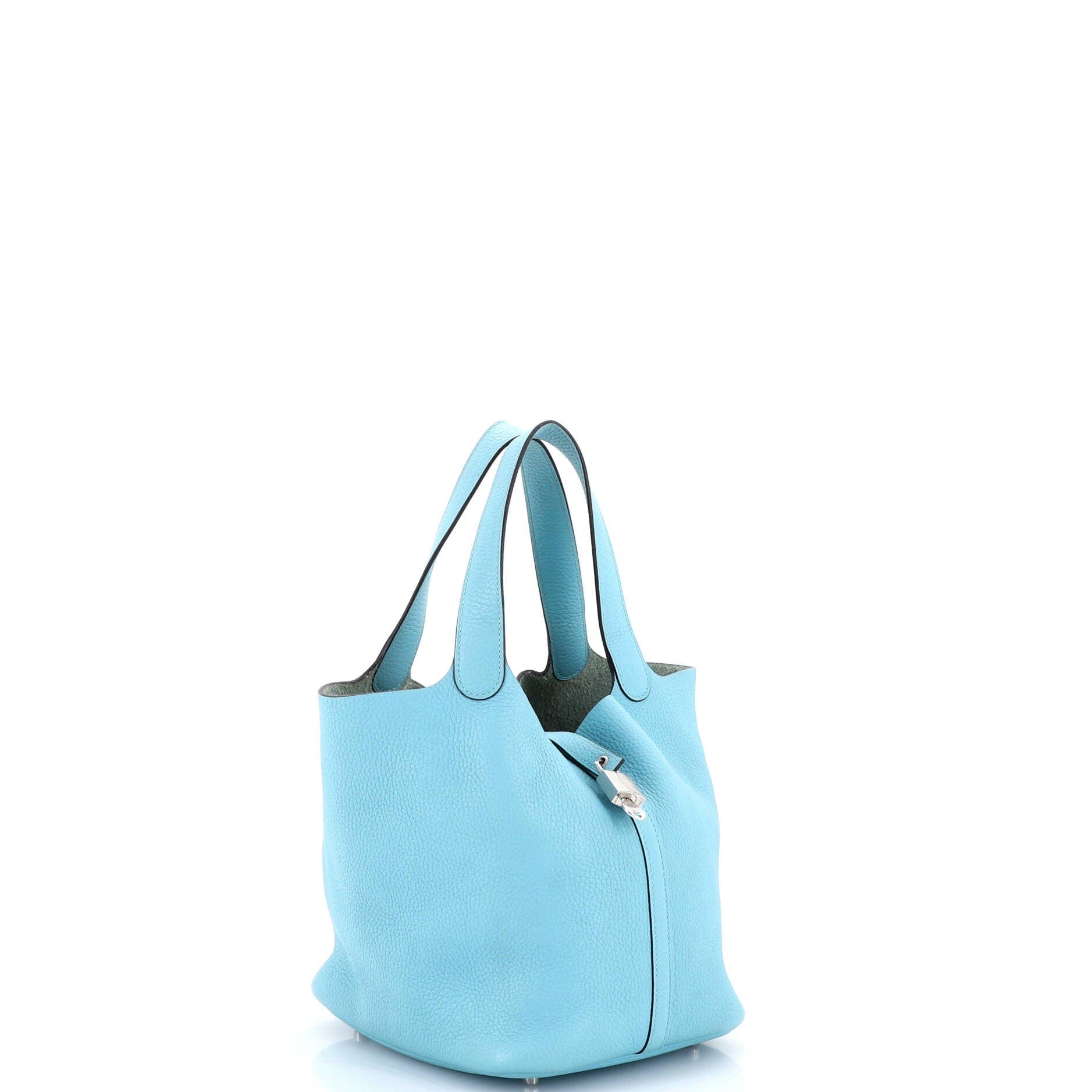 Pre-Owned Hermes Picotin Lock Bag Clemence MM, Alternate, color, Bleu Atoll