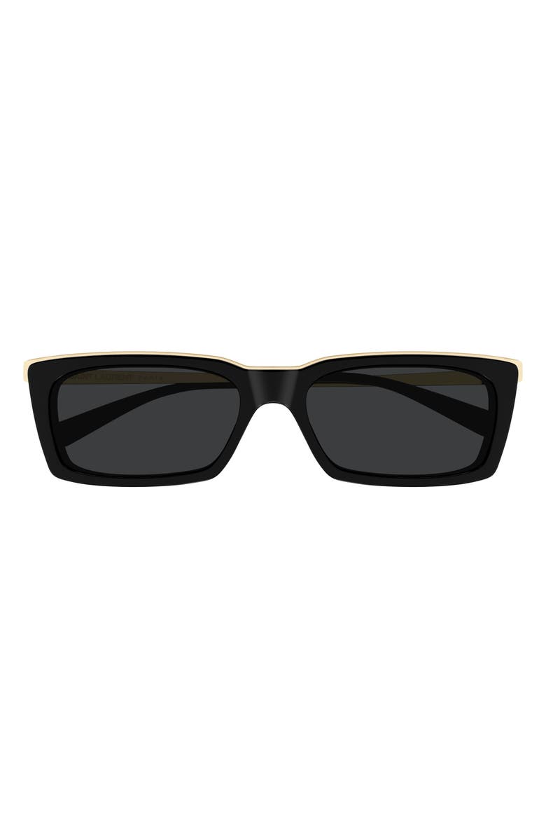 Saint Laurent 57mm Rectangular Sunglasses, Main, color, Black