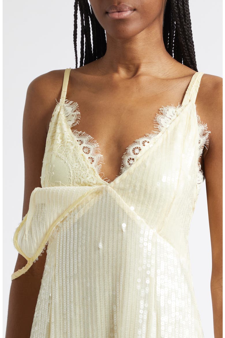 Lace Trim Sequin Double Layer Slipdress, Alternate, color, SOFT YELLOW