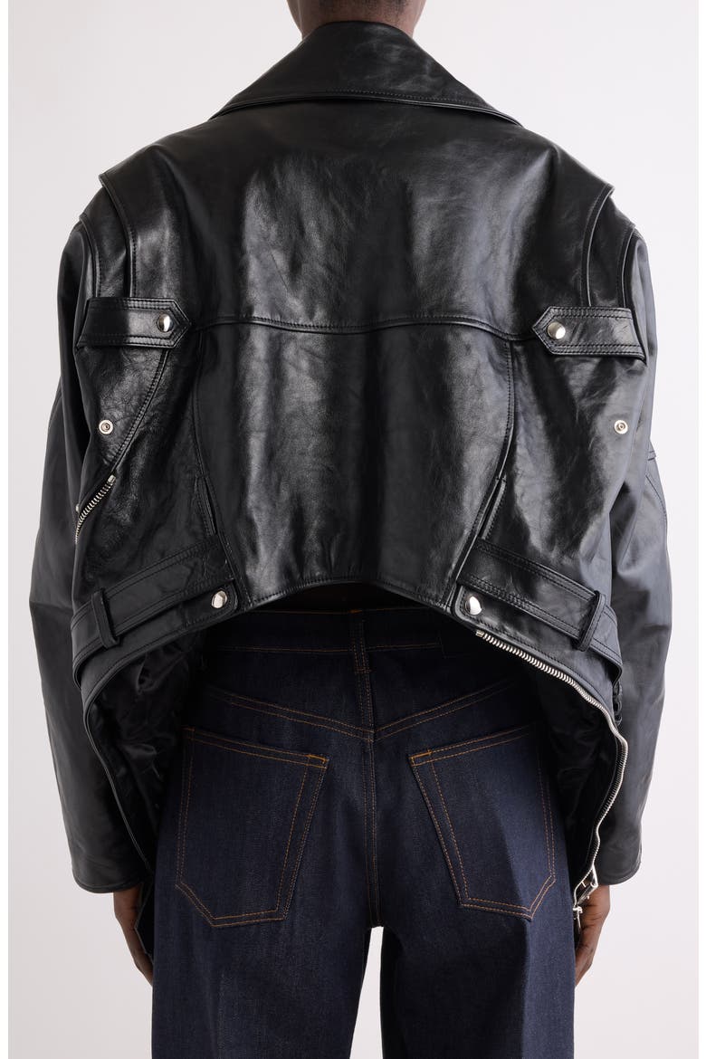 Trapeze Leather Biker Jacket, Alternate, color, BLACK
