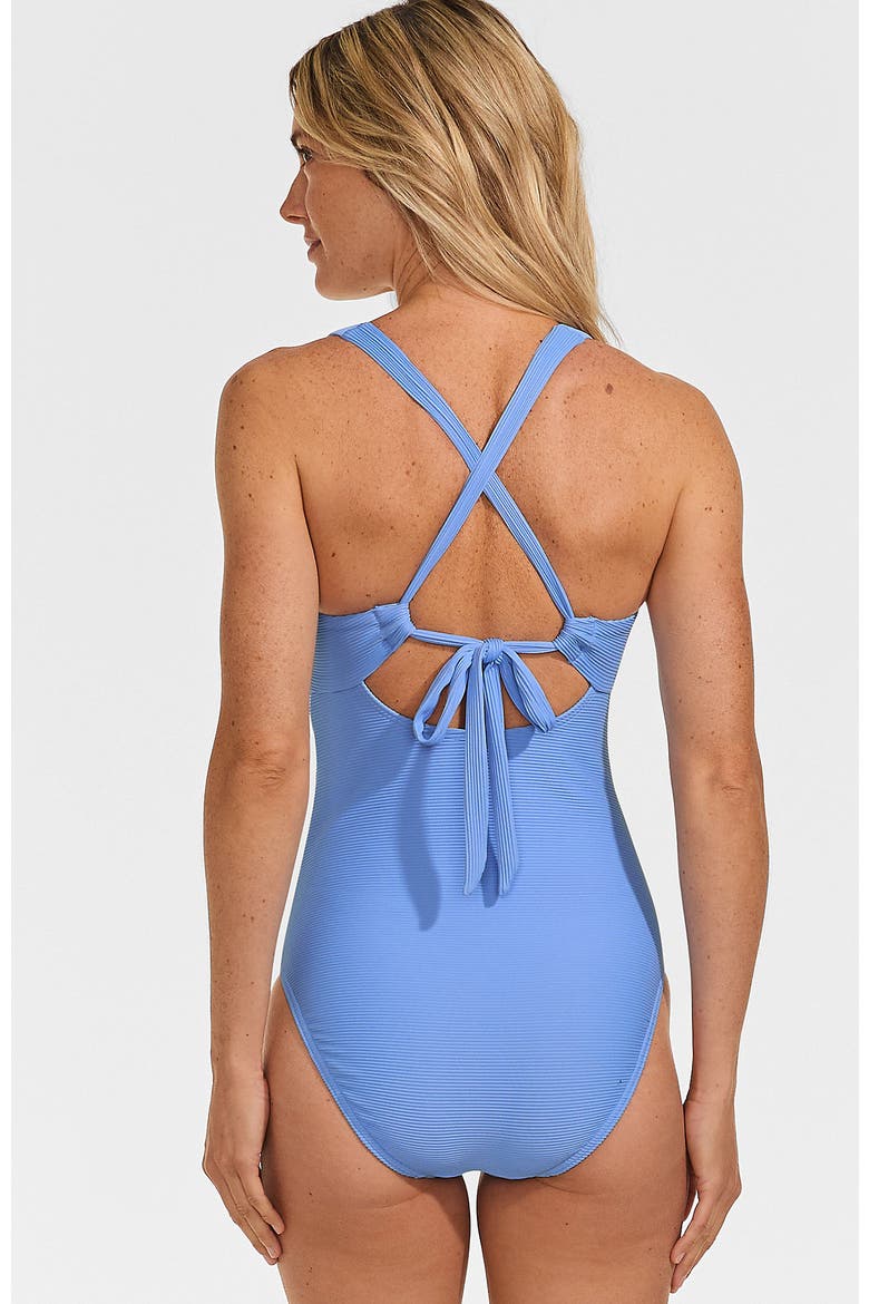 Ribbed Knot Front One Piece Swimsuit, Alternate, color, Blue Ottoman