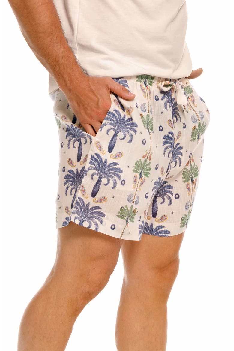 Ben Riviera Palms Ecru Linen Pajama Shorts, Main, color, WHITE