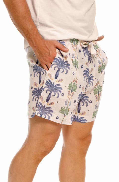 Ben Riviera Palms Ecru Linen Pajama Shorts