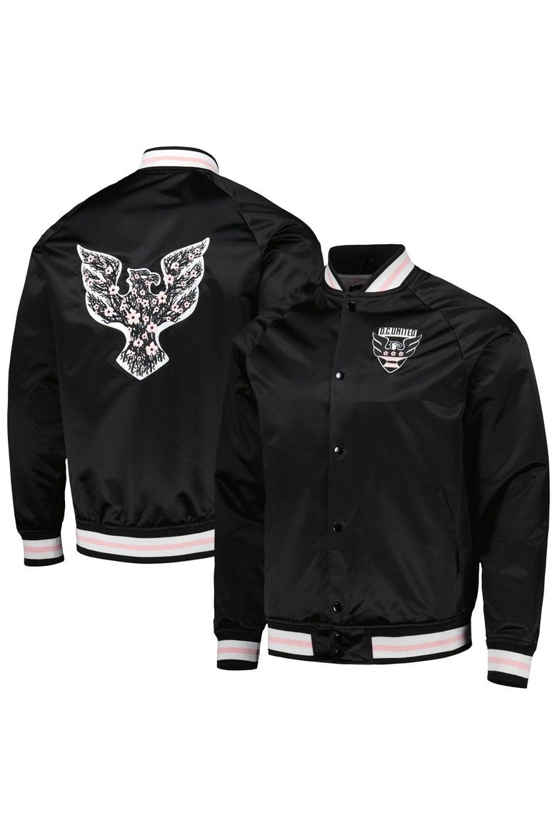 Men's Mitchell & Ness Black D.C. United Cherry Blossom Satin Full-Snap Jacket, Main, color, Black