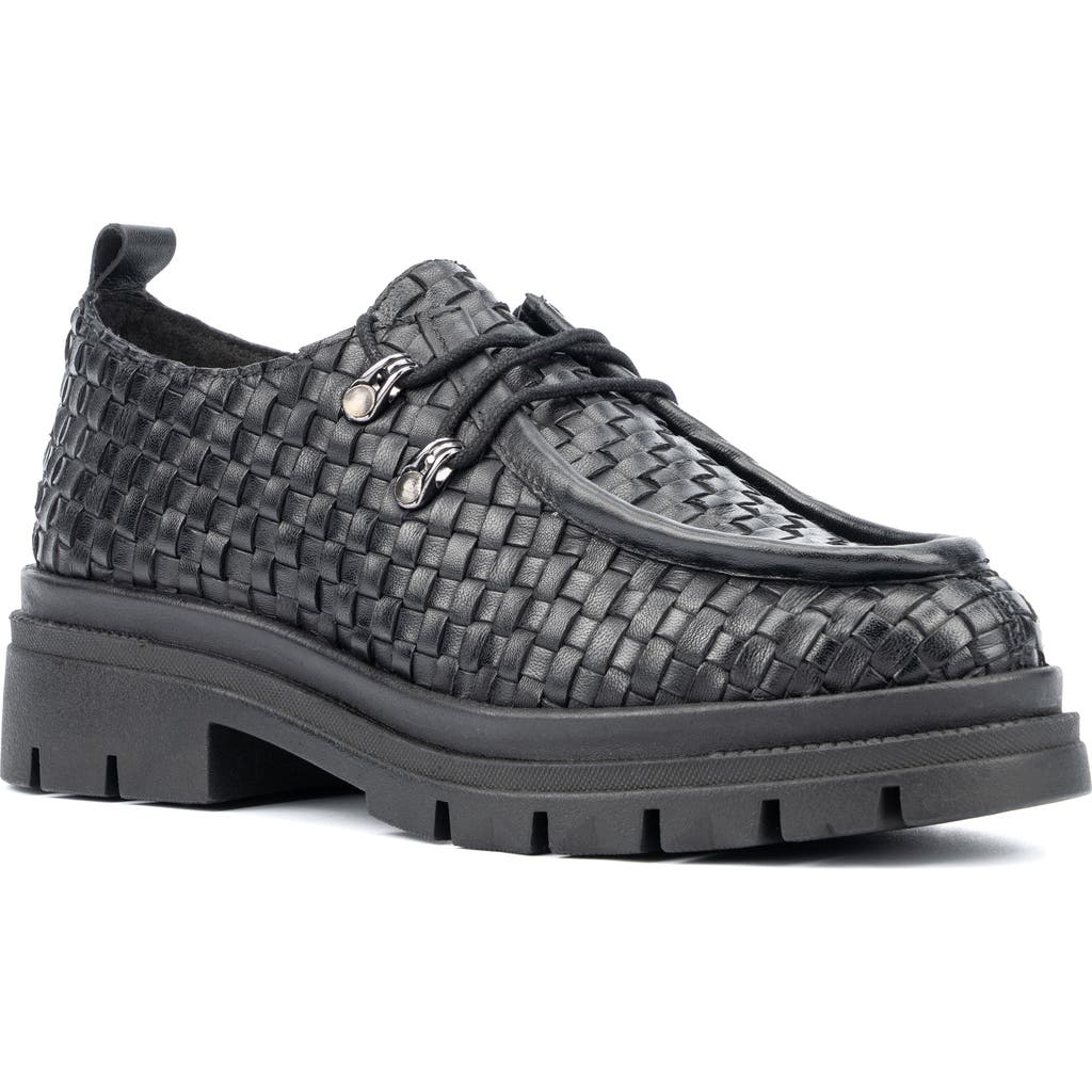 Vintage Foundry Clotilde Woven Leather Moc Toe Derby Loafer In Black
