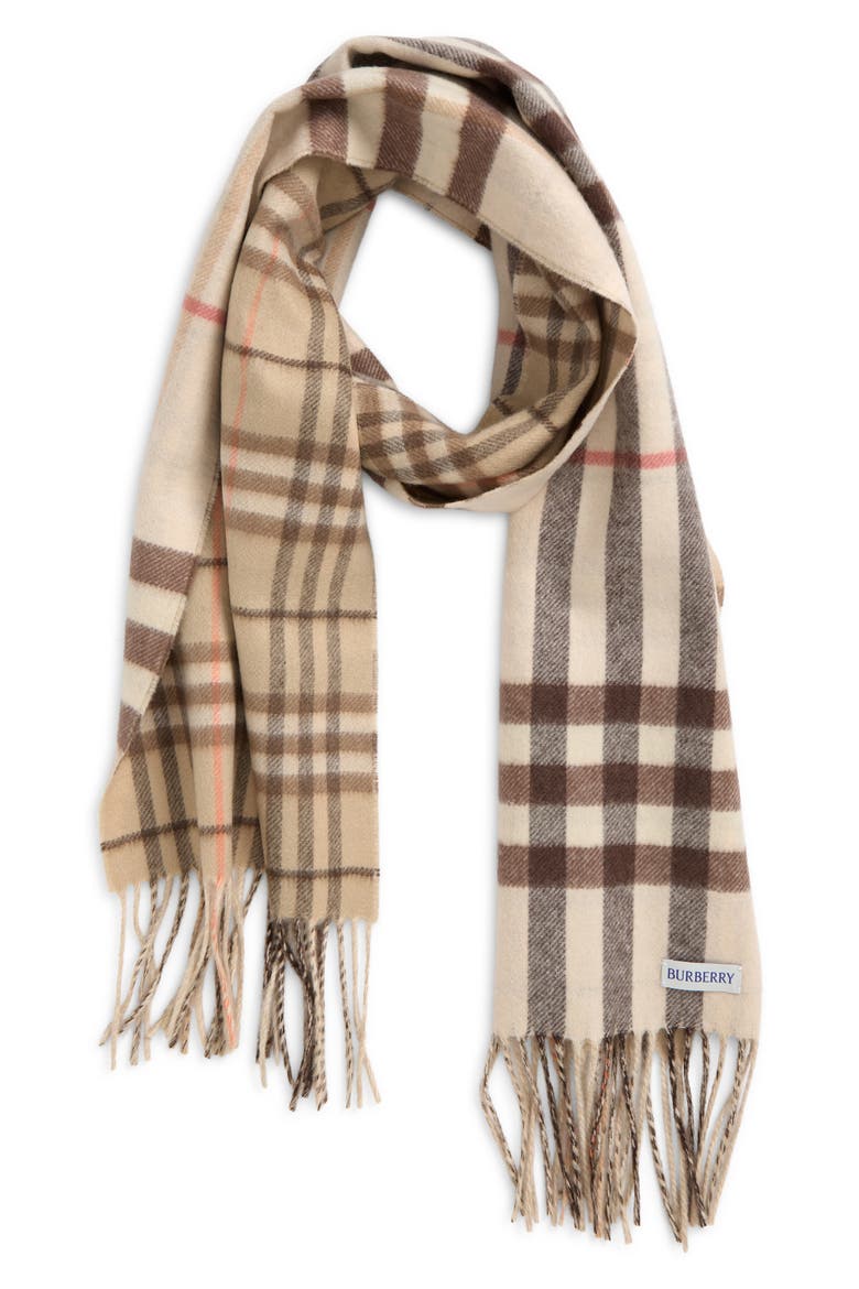 Giant Check Reversible Cashmere Fringe Scarf, Alternate, color, ALABASTER/ WAX