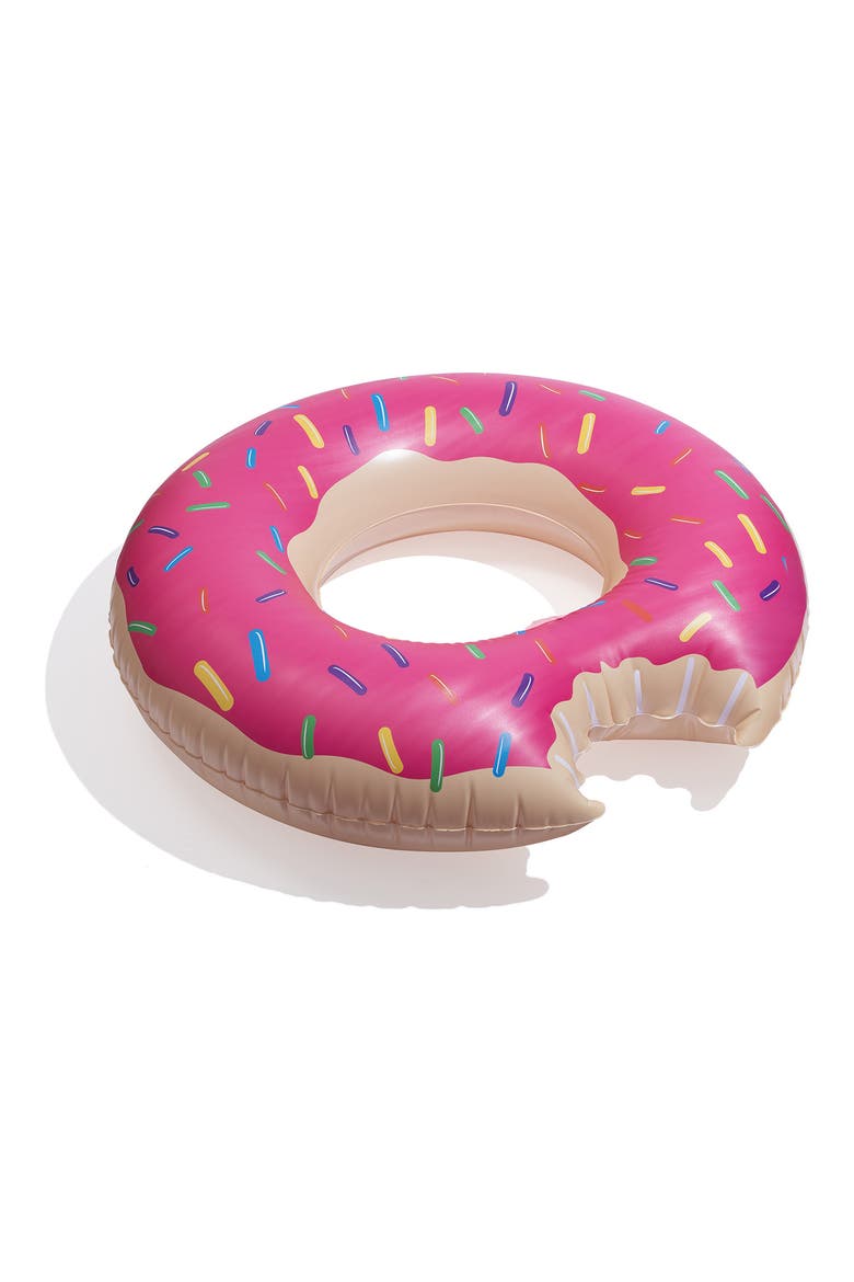 Spinkled Donut Bite Pool Float, Main, color, NEON PINK