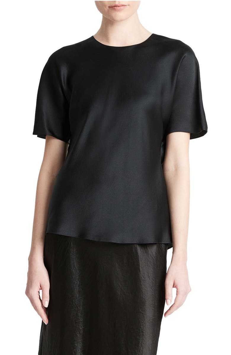 Vince Bias Cut Silk Satin T-Shirt, Main, color,
