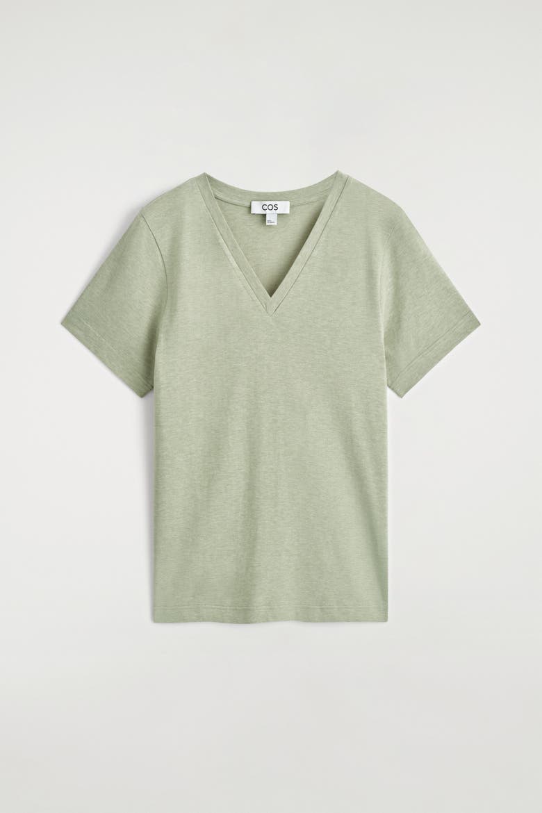 Cotton V-Neck T-Shirt, Alternate, color, SAGE MÉLANGE