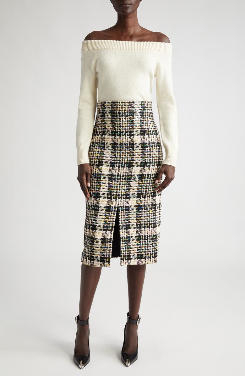 McQueen Front Slit Tweed Pencil Skirt, Alternate, color, 