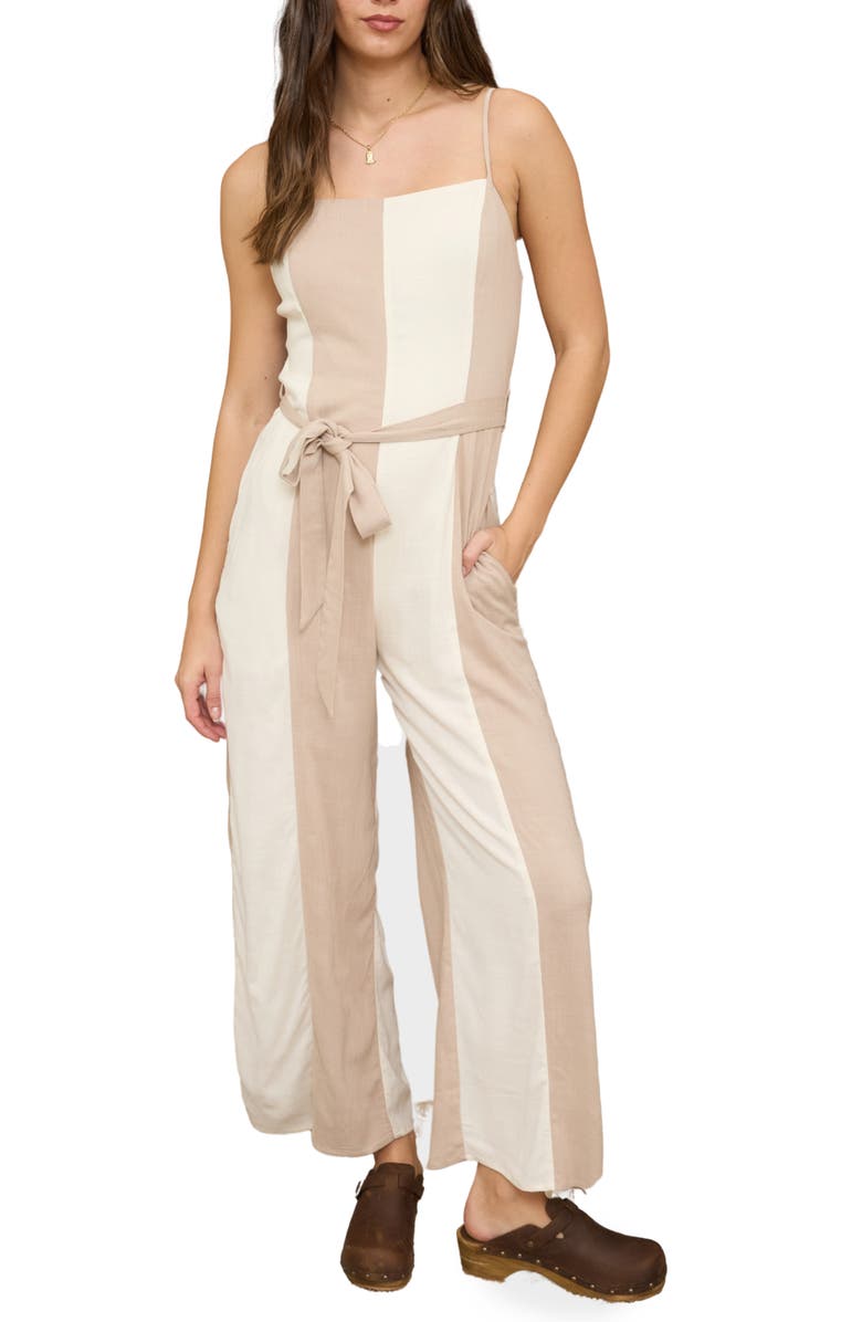 Blu Pepper Colorblock Wide Leg Jumpsuit, Main, color, Taupe