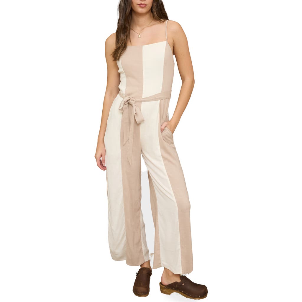 Blu Pepper Colorblock Wide Leg Jumpsuit In Neutral