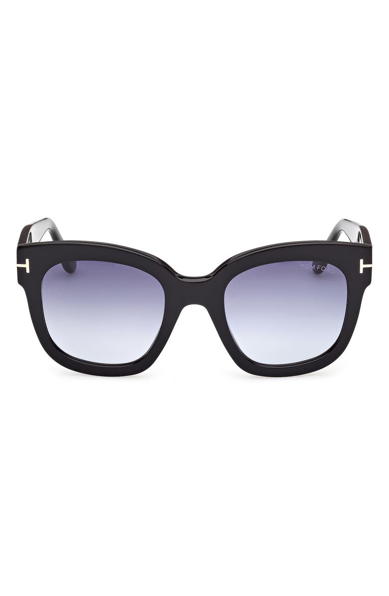 TOM FORD Beatrix 52mm Gradient Geometric Sunglasses, Main, color, Shiny Black / Gradient Blue