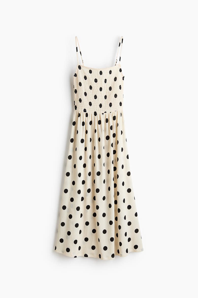 Smocked Strappy Dress, Main, color, Cream/dotted