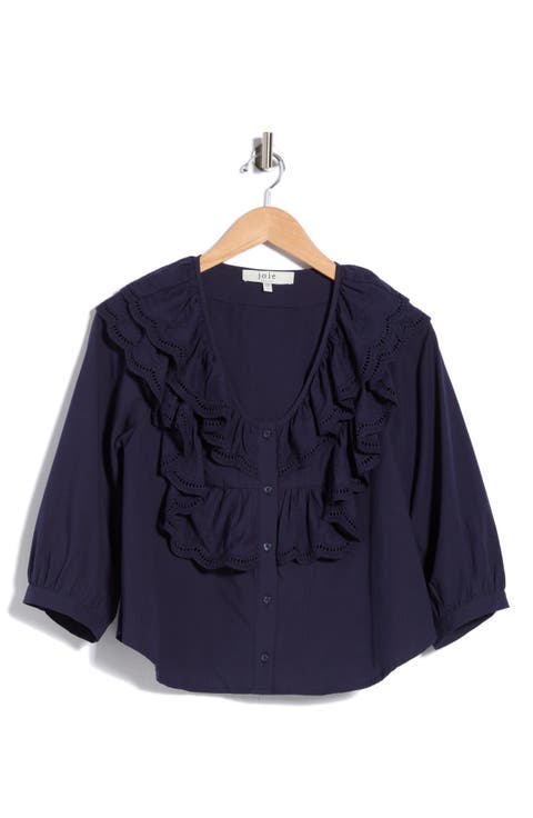 Double Ruffle Collar Button Front Top
