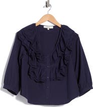 Joie Double Ruffle Collar Button Front Top
