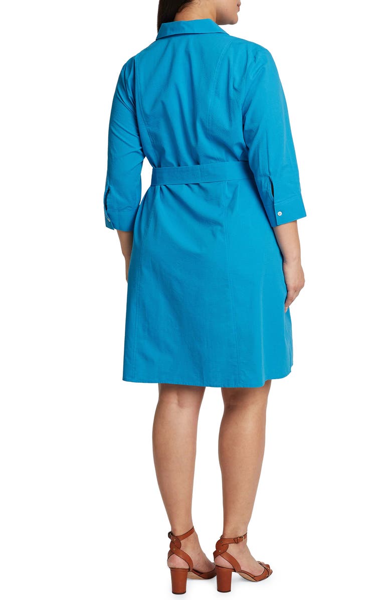 Foxcroft Fiona Belted Seersucker Shirtdress, Alternate, color, 
