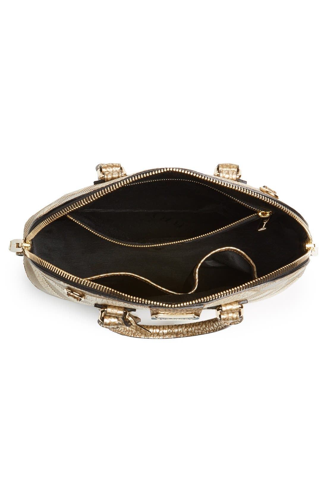 'Small Orchard' Embossed Check Leather Satchel, Alternate, color, GOLD