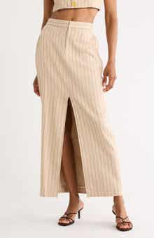 L'AGENCE Maceline Pinstripe Linen Blend Maxi Skirt
