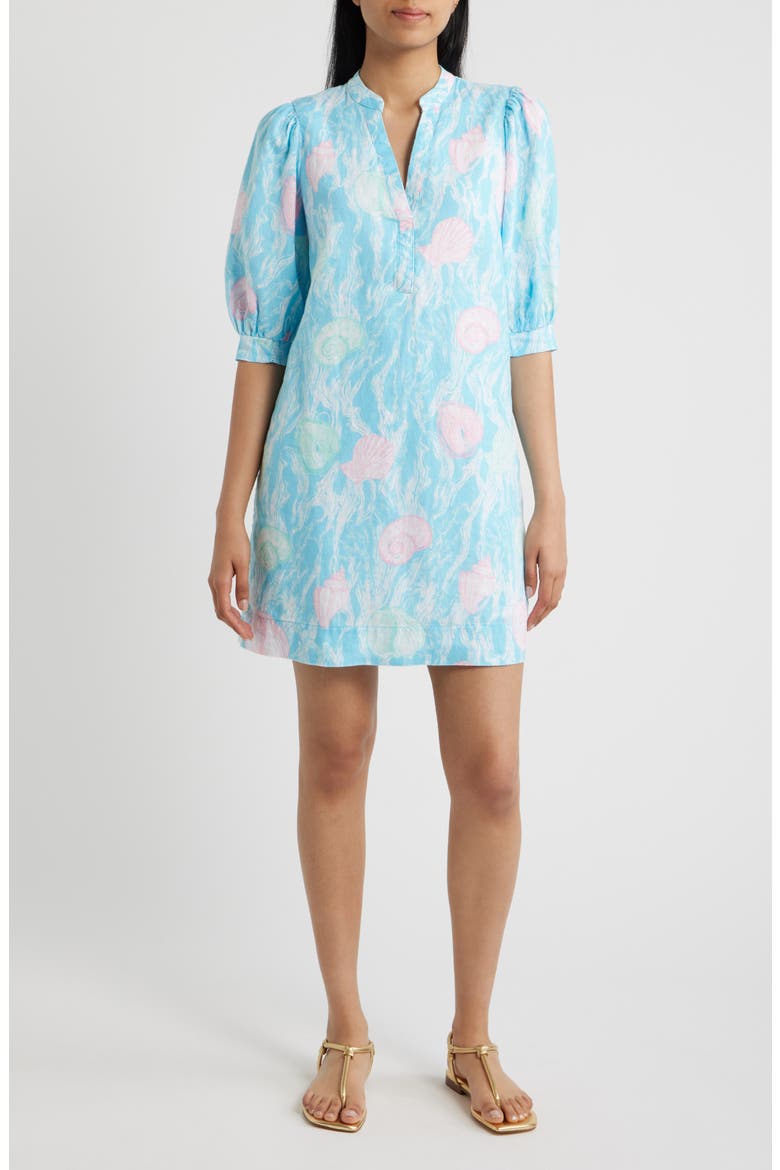 Mialeigh Shell Print Shift Dress, Main, color, CAPRI BLUE SHELDEN