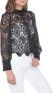 RAIN AND ROSE Paisley Lace Button-Up Shirt