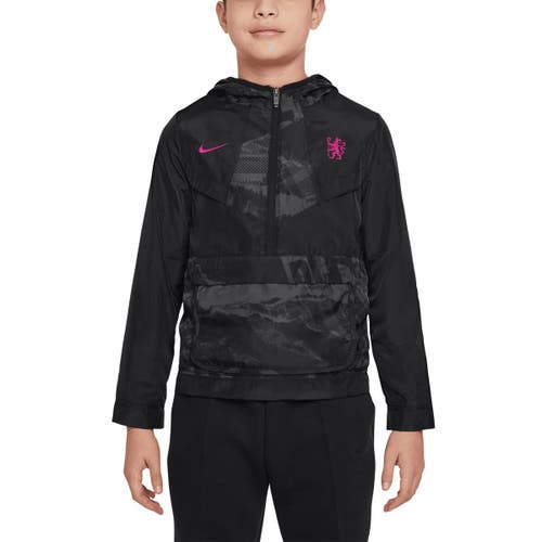 Nike Kids' Youth  Black Chelsea Amplify Windrunner Anorak Half-zip Hoodie Jacket