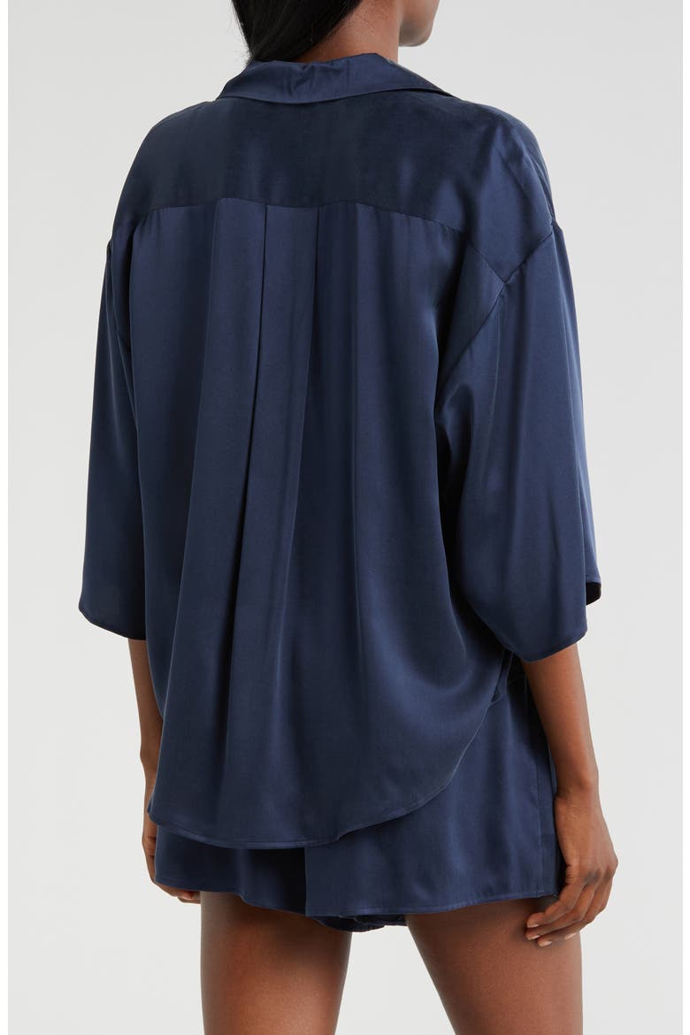 Washable Silk Button-Up Short Pajamas, Alternate, color, DEEP BLUE