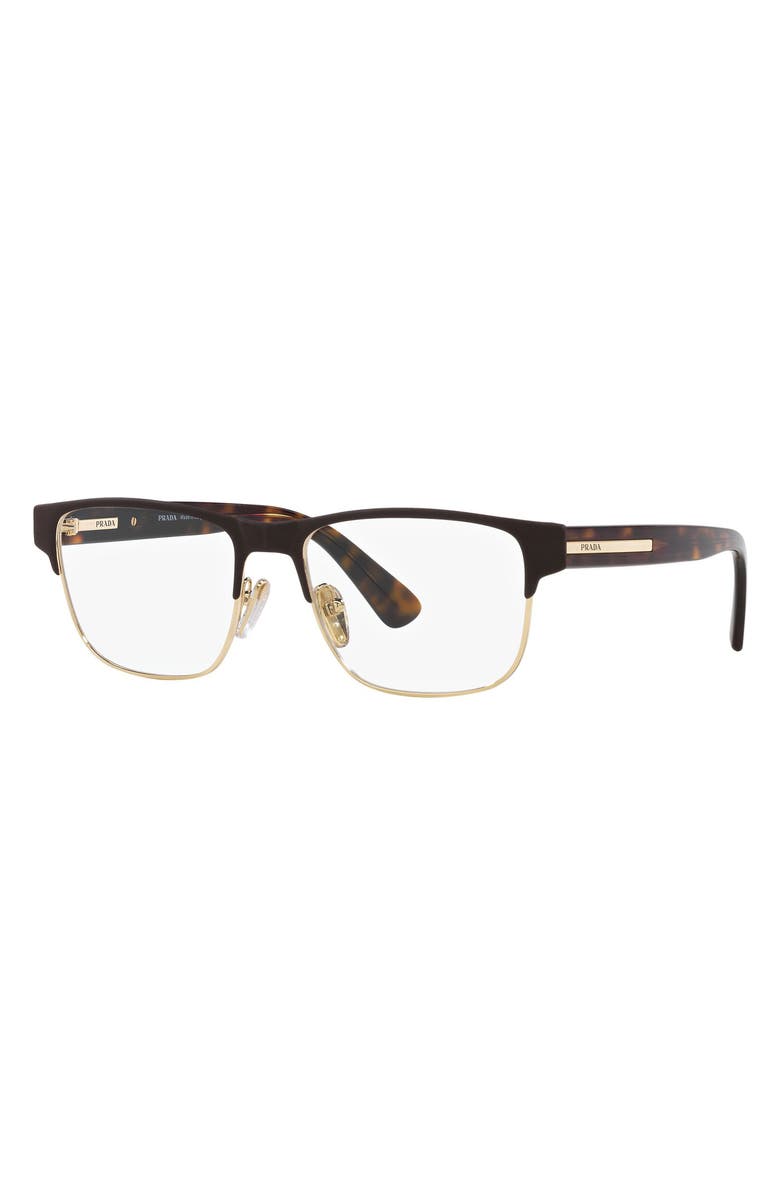 Prada 55mm Square Optical Glasses, Alternate, color, Matte Brown