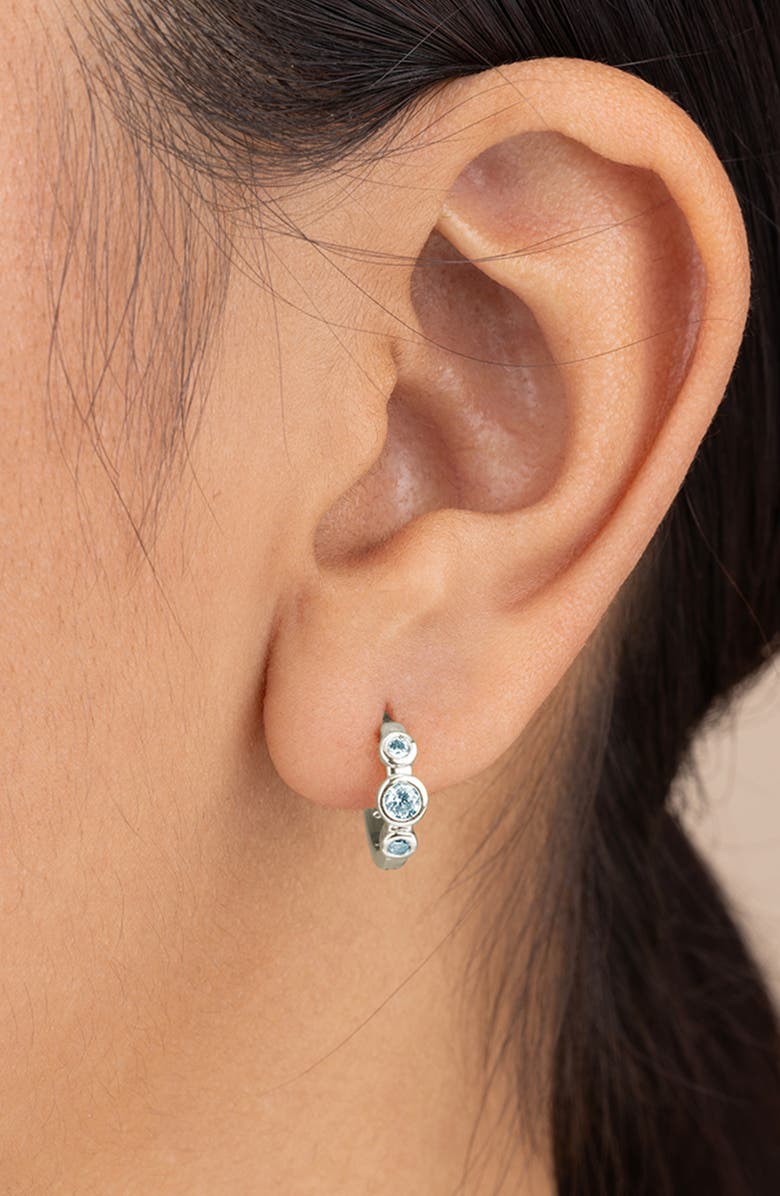 Sterling Forever Karolina Cubic Zirconia Trio Huggie Hoop Earrings, Alternate, color, Silver