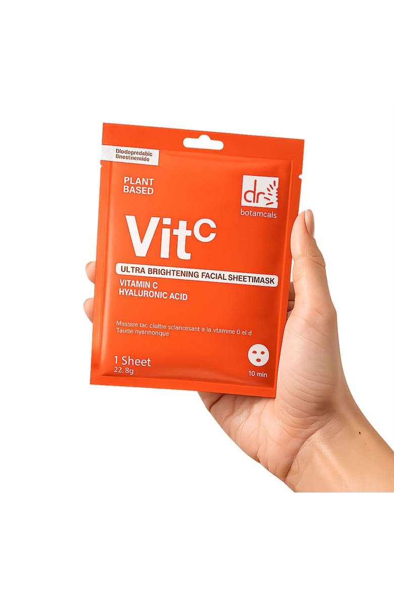 Dr Botanicals Ultra Brightening Facial Mask with Vitamin C and Hyaluronic Acid Pack of 10 for Dryness, Fine Lines & Wrinkles, Alternate, color, White