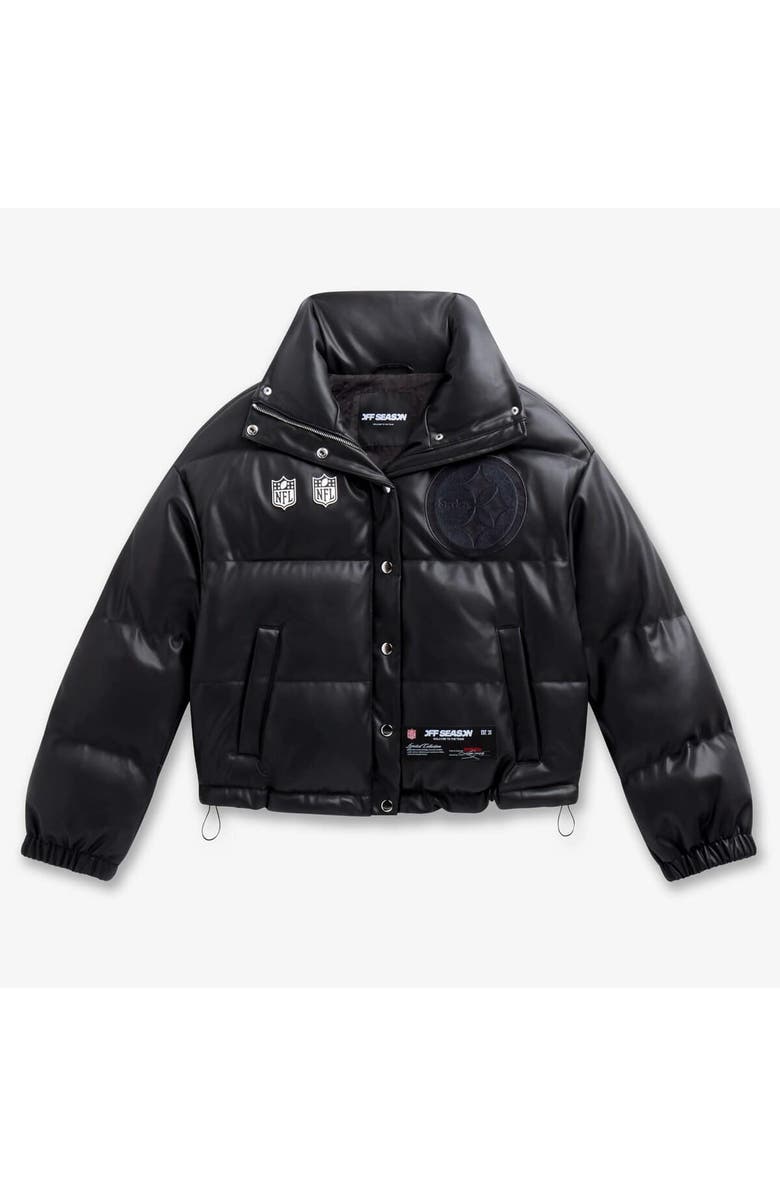 Off Season Women's  Black Pittsburgh Steelers Faux Leather Puffer Jacket, Alternate, color, Black