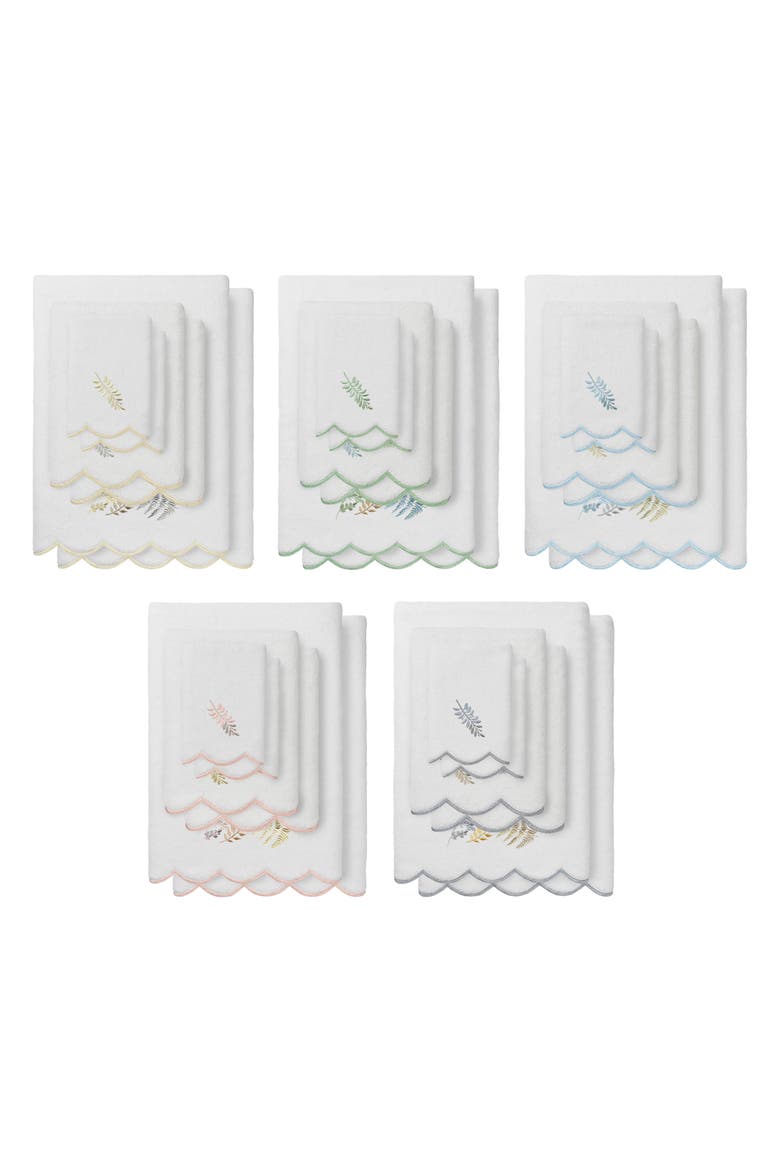 Fern Toss Scalloped 6-Piece Embellished Towel Set, Alternate, color, WHITE/ BLUE