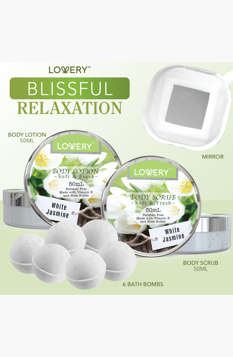 Lovery White Jasmine 14-Piece Bath and Body Gift Set, Alternate, color, White / Silver / Green