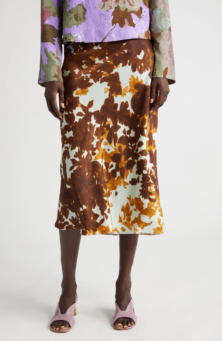 Dries Van Noten Sati Shadow Leaf Print Midi Skirt, Main, color, 
