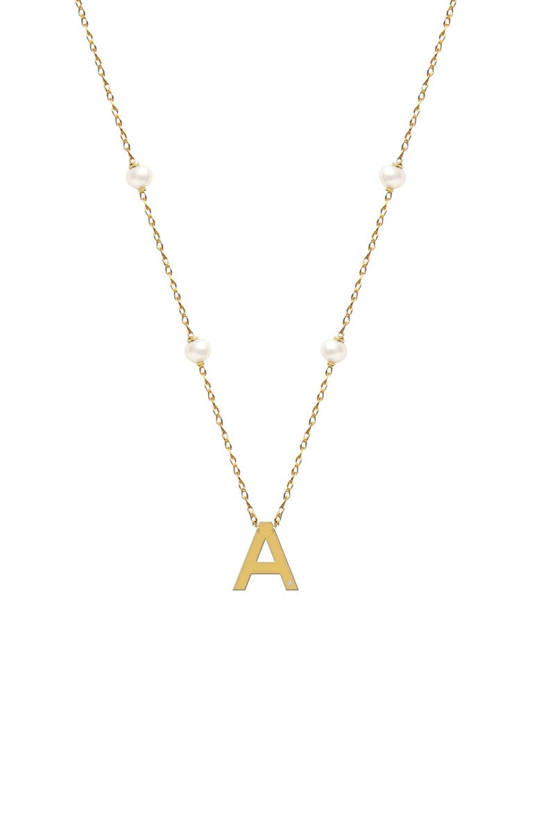 Jane Basch Designs Pearl Station Initial Pendant Necklace, Main, color, 