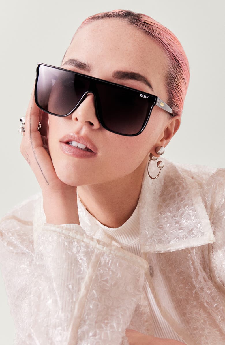 QUAY Night Fall 52mm Gradient Flat Top Sunglasses, Alternate, color, Black/ Smoke