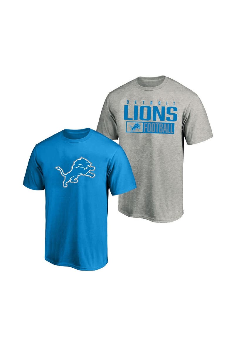 FANATICS Men's Fanatics  Heather Gray/Blue Detroit Lions Big & Tall 2-Pack T-Shirt Set, Main, color, Heather Gray