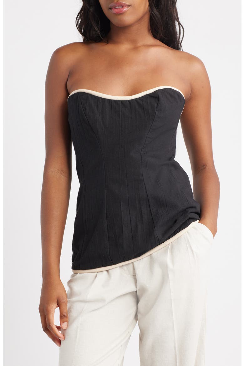 Contrast Binding Strapless Cotton Top, Main, color, BLACK