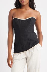 Topshop Contrast Binding Strapless Cotton Top