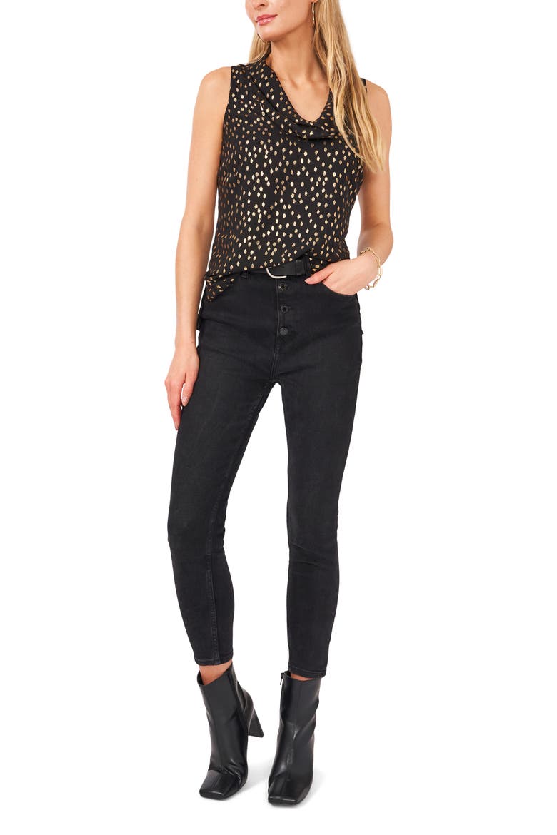 Sleeveless Foil Dot Cowl Neck Chiffon Blouse, Alternate, color, RICH BLACK