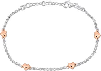 Sterling Silver Heart Charm Station Bracelet