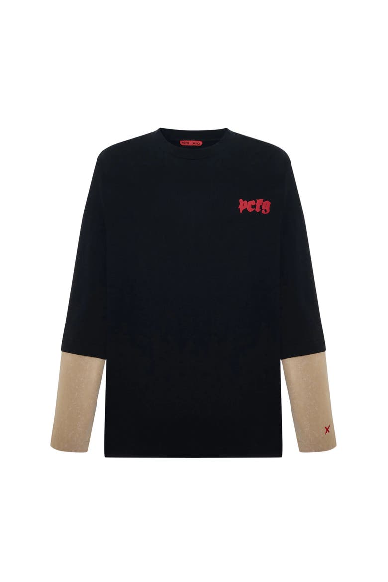 Daydreamers Printed T Shirt With Acid Wash Sleeves, Main, color, BLACK