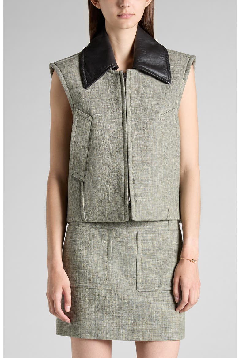 Mélange Vest with Removable Leather Collar, Main, color, GREEN/ FENNEL/ WHITE