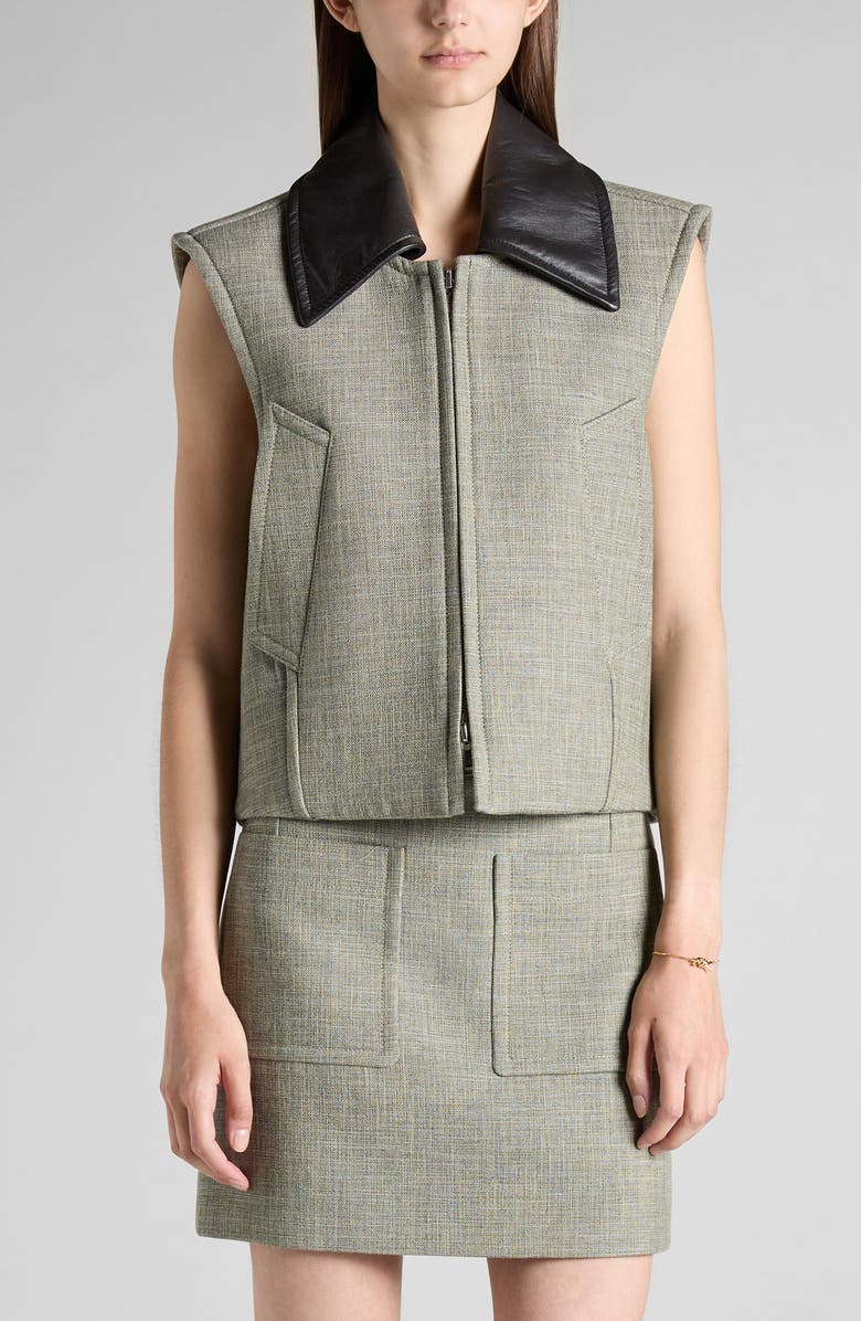Bottega Veneta Mélange Vest with Removable Leather Collar, Main, color,