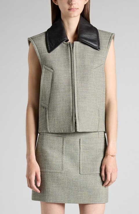 Mélange Vest with Removable Leather Collar