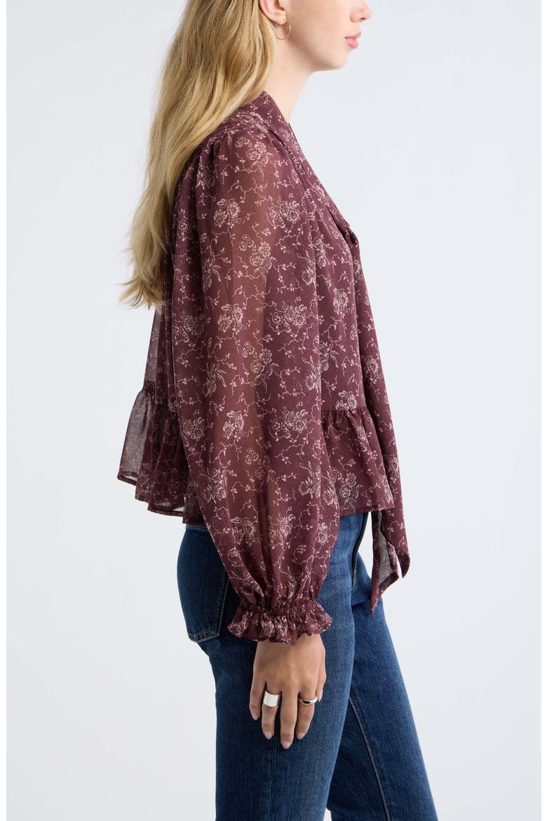 Tie Neck Chiffon Top, Alternate, color, PURPLE VINTAGE BLOSSOMS